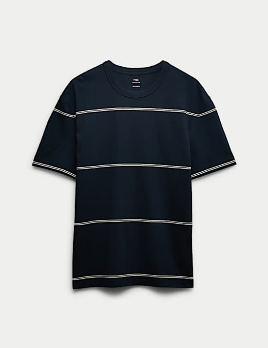 Pure Cotton Striped Relaxed Crew Neck T-Shirt