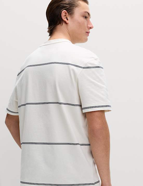 Pure Cotton Striped Relaxed Crew Neck T-Shirt