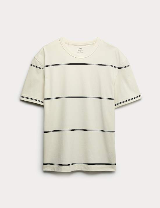 Pure Cotton Striped Relaxed Crew Neck T-Shirt
