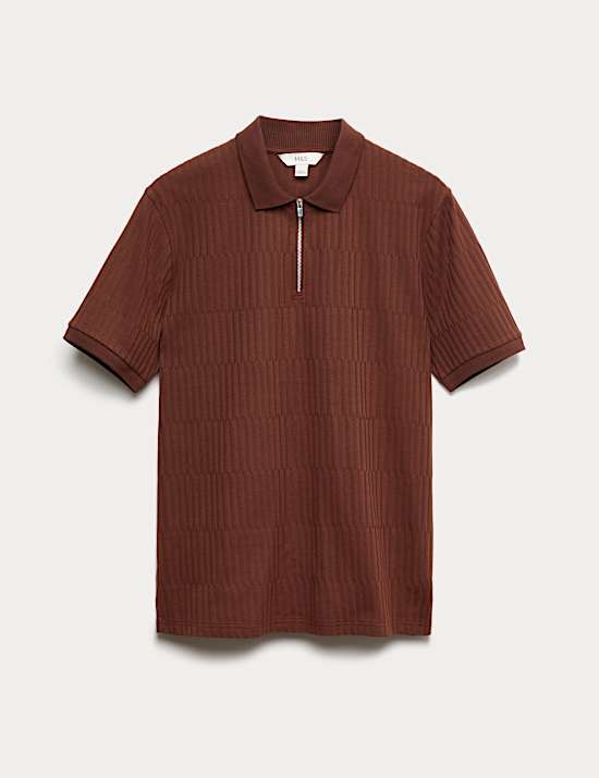 Katoenrijke poloshirt met rits en jacquard
