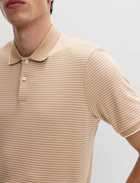 Pure Cotton Striped Polo Shirt
