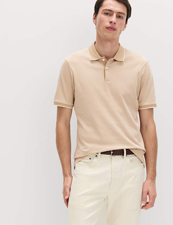 Pure Cotton Striped Polo Shirt