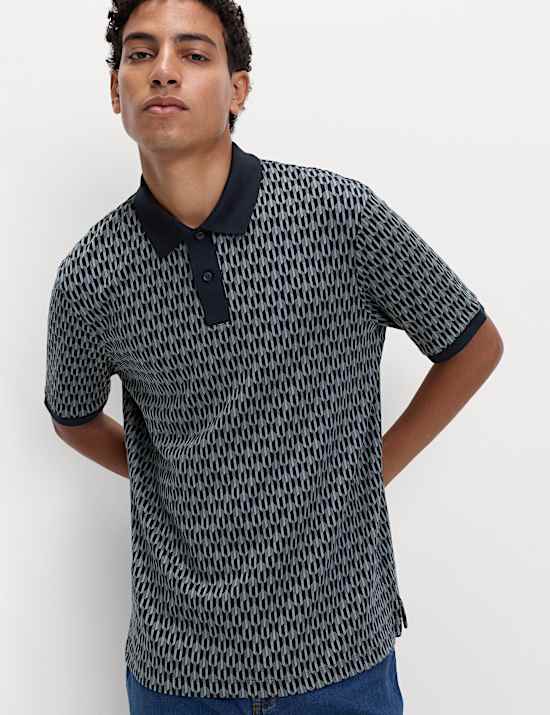 Pure Cotton Geometric Print Polo