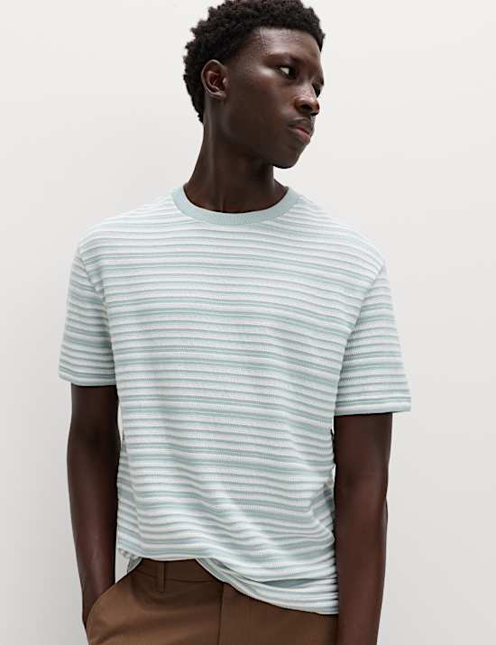 Relaxed Fit Cotton Rich Textured Striped T-Shirt