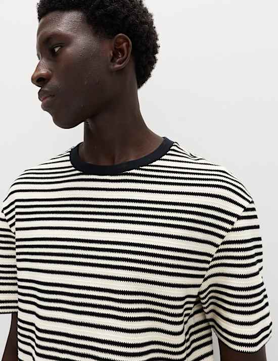 Relaxed Fit Cotton Rich Textured Striped T-Shirt