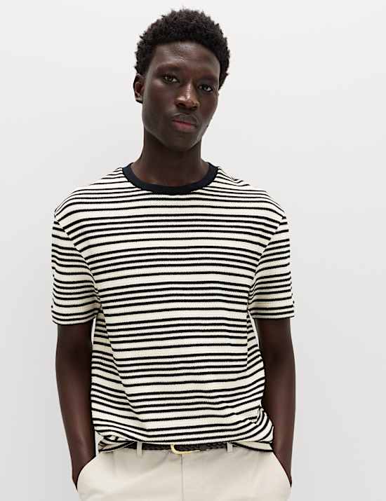 Relaxed Fit Cotton Rich Textured Striped T-Shirt