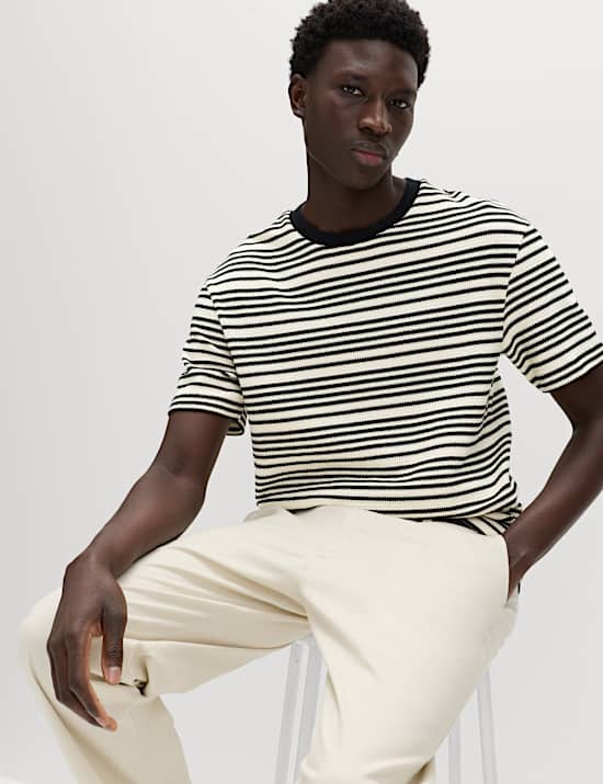 Relaxed Fit Cotton Rich Textured Striped T-Shirt