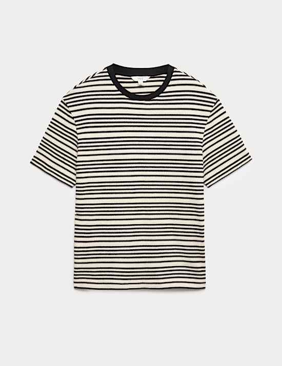Relaxed Fit Cotton Rich Textured Striped T-Shirt