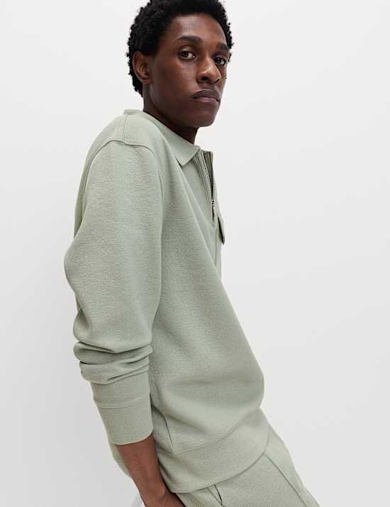 Atasan Ritsleting Pendek Bahan Pique Katun Campuran