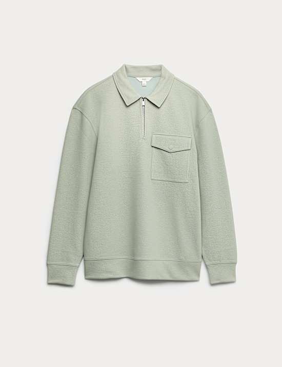 Atasan Ritsleting Pendek Bahan Pique Katun Campuran