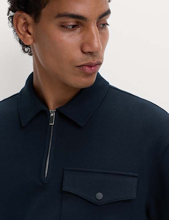 Top de piqu&eacute; de mezcla de algod&oacute;n con media cremallera