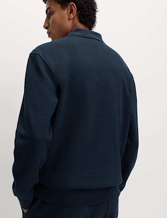 Top de piqu&eacute; de mezcla de algod&oacute;n con media cremallera