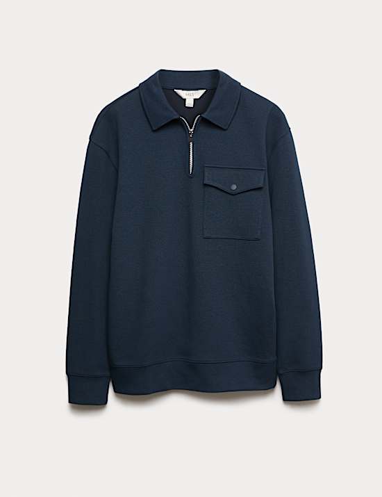 Top de piqu&eacute; de mezcla de algod&oacute;n con media cremallera