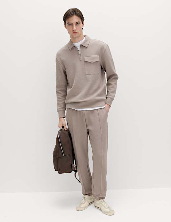 Cotton Blend Pique Half Zip Top