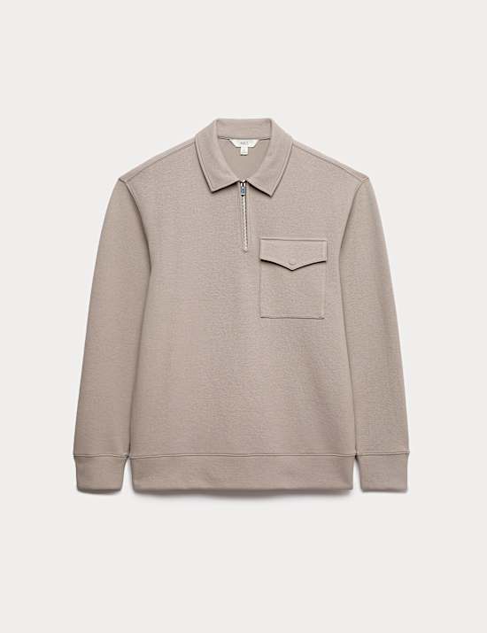 Top en coton m&eacute;lang&eacute; piqu&eacute; avec fermeture &agrave; glissi&egrave;re &agrave; mi-hauteur