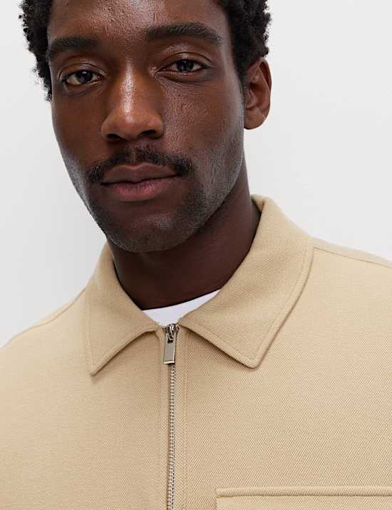 Cotton Blend Pique Half Zip Top