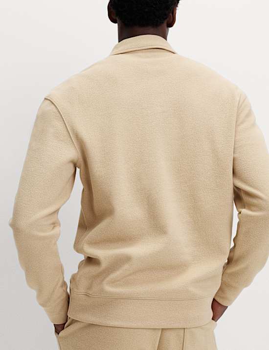 Cotton Blend Pique Half Zip Top