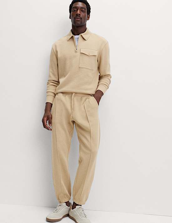 Cotton Blend Pique Half Zip Top