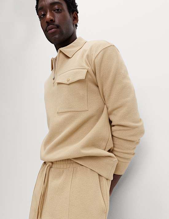 Cotton Blend Pique Half Zip Top