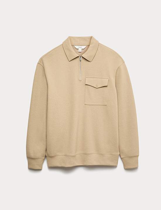 Cotton Blend Pique Half Zip Top