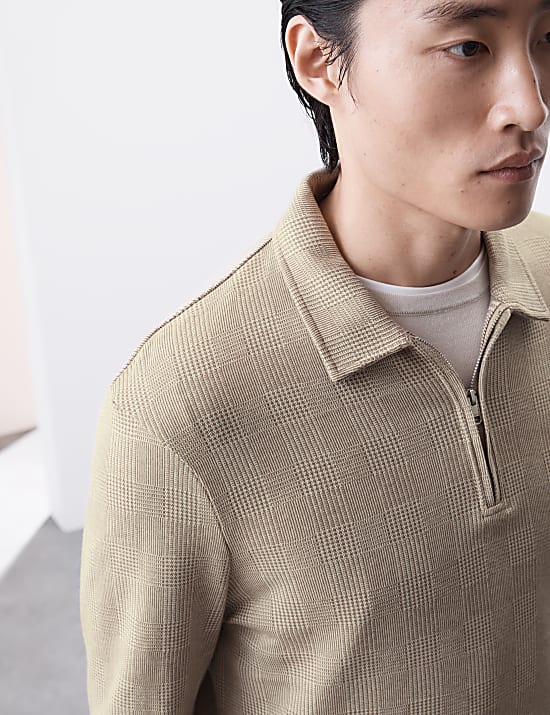 Langarm-Poloshirt aus reiner Baumwolle mit halbem Rei&szlig;verschluss