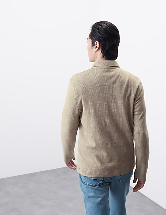 Langarm-Poloshirt aus reiner Baumwolle mit halbem Rei&szlig;verschluss