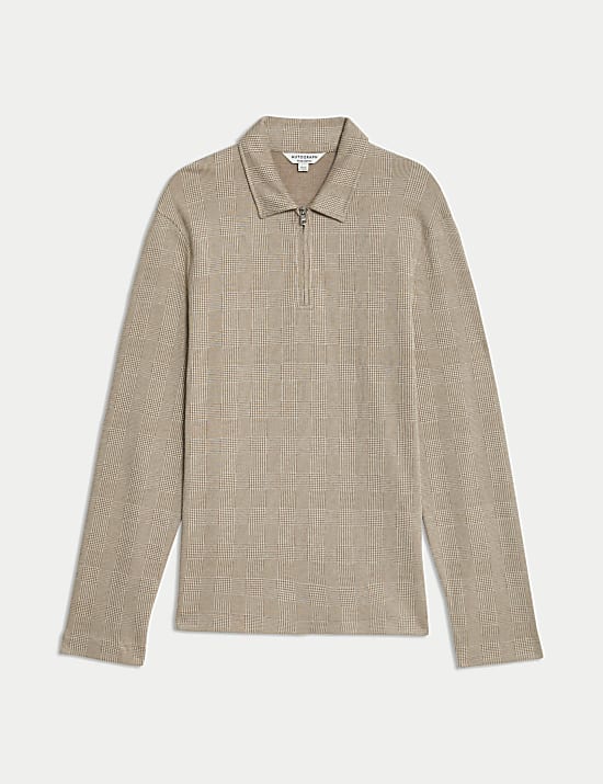 Langarm-Poloshirt aus reiner Baumwolle mit halbem Rei&szlig;verschluss