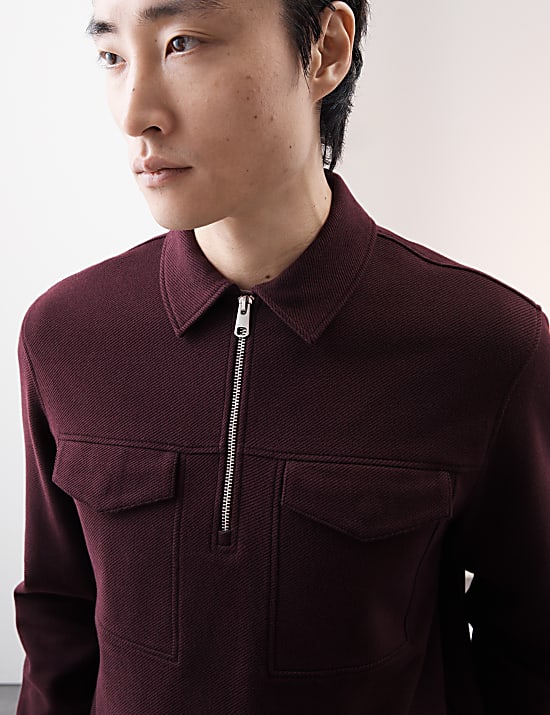 Cotton Rich Textured Half Zip Sweatshirt