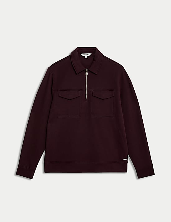 Cotton Rich Textured Half Zip Sweatshirt