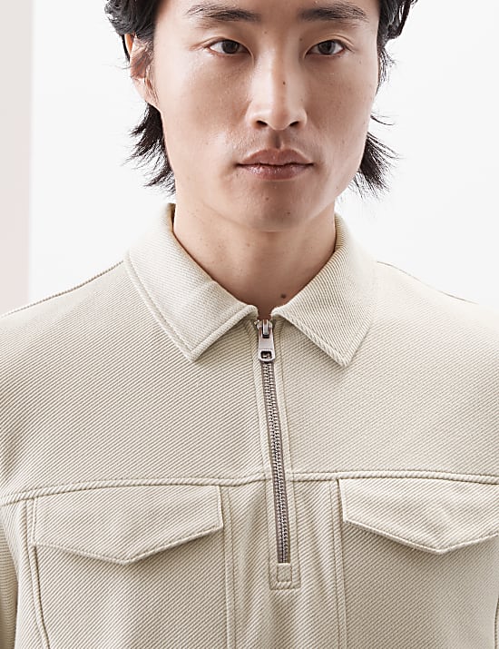 Cotton Rich Textured Half Zip Sweatshirt