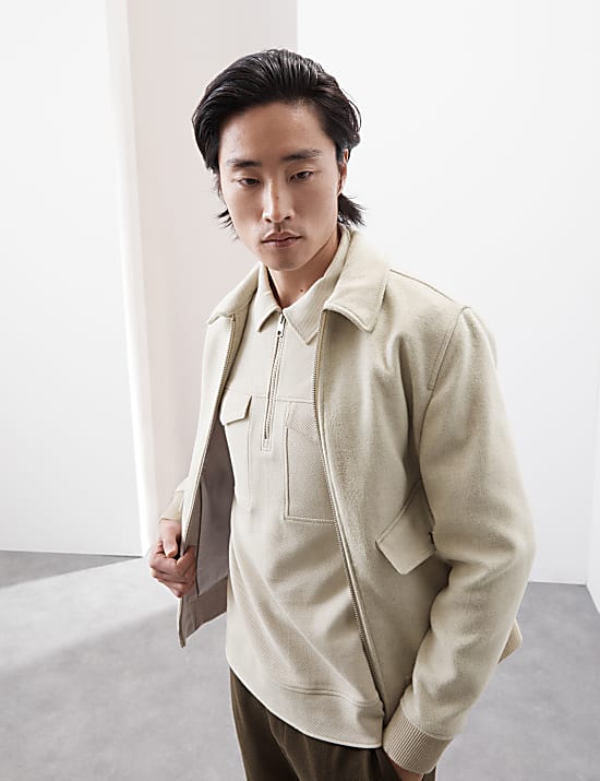 Cotton Rich Textured Half Zip Sweatshirt