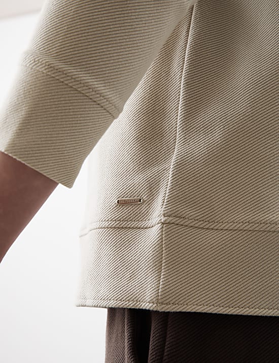 Cotton Rich Textured Half Zip Sweatshirt