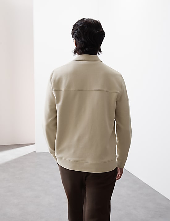 Cotton Rich Textured Half Zip Sweatshirt