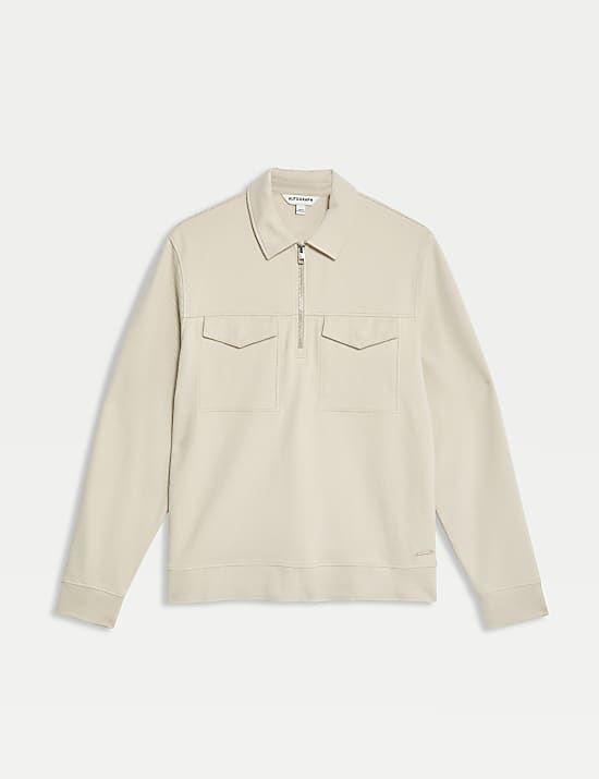 Cotton Rich Textured Half Zip Sweatshirt