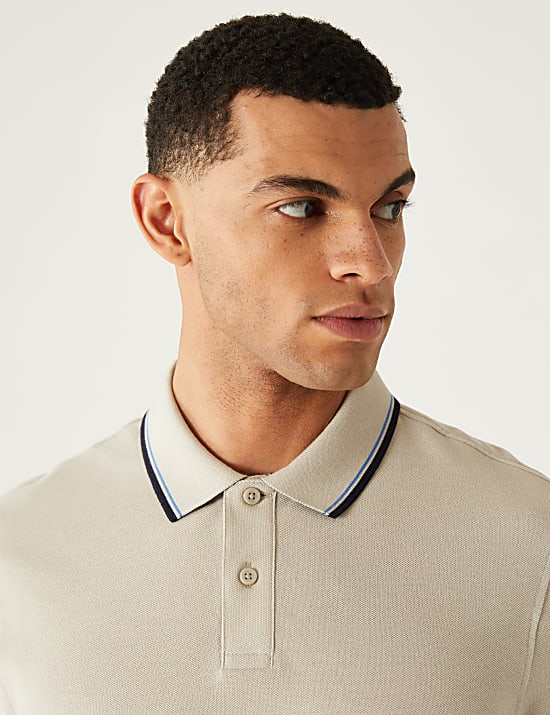 Pure Cotton Pique Tipped Polo Shirt