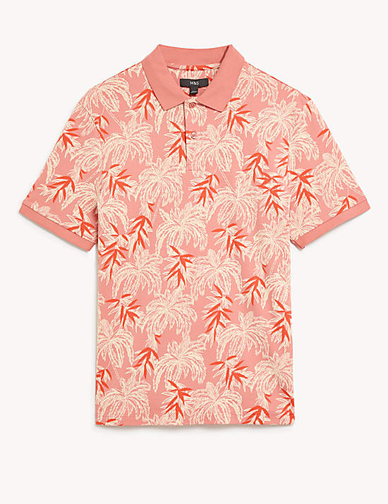 Pure Cotton Palm Print Polo Shirt