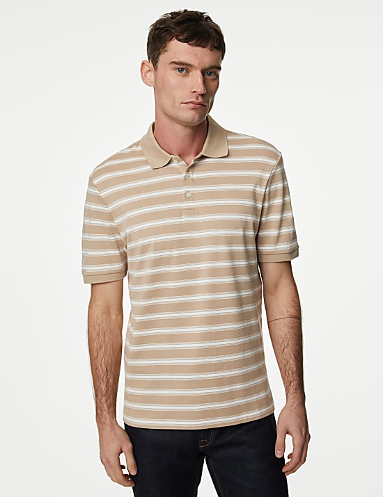Pure Cotton Striped Polo Shirt