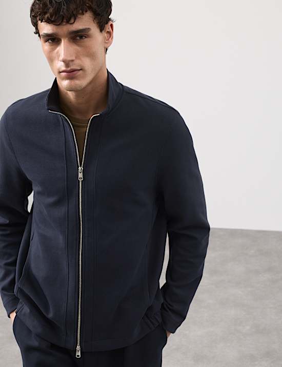 Cotton Rich Funnel Neck Zip Up Jacket