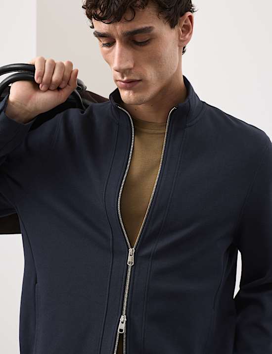 Cotton Rich Funnel Neck Zip Up Jacket