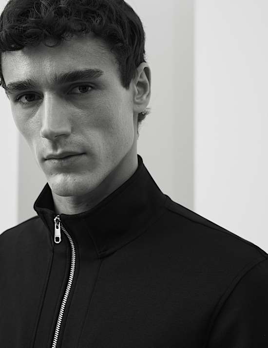 Veste en coton &agrave; col chemin&eacute;e et fermeture zipp&eacute;e