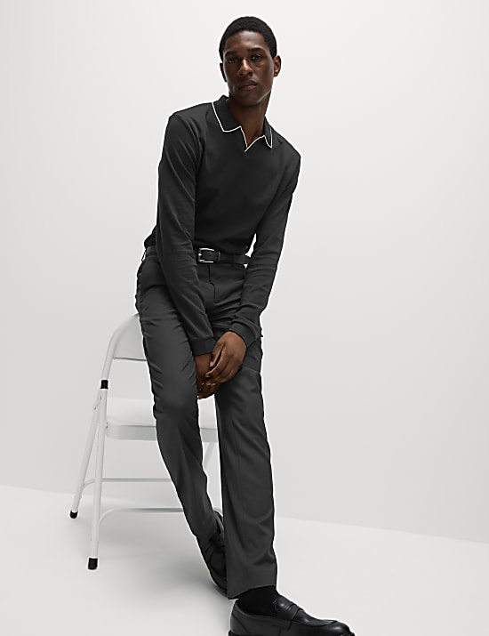 Langärmeliges Poloshirt aus reiner Baumwolle mit Kontrastelementen