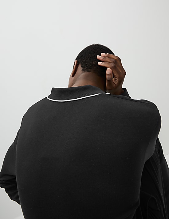 Langärmeliges Poloshirt aus reiner Baumwolle mit Kontrastelementen