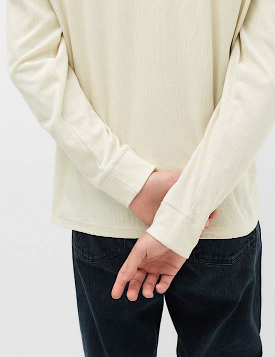 Cotton Rich Waffle Henley Long Sleeve T-Shirt