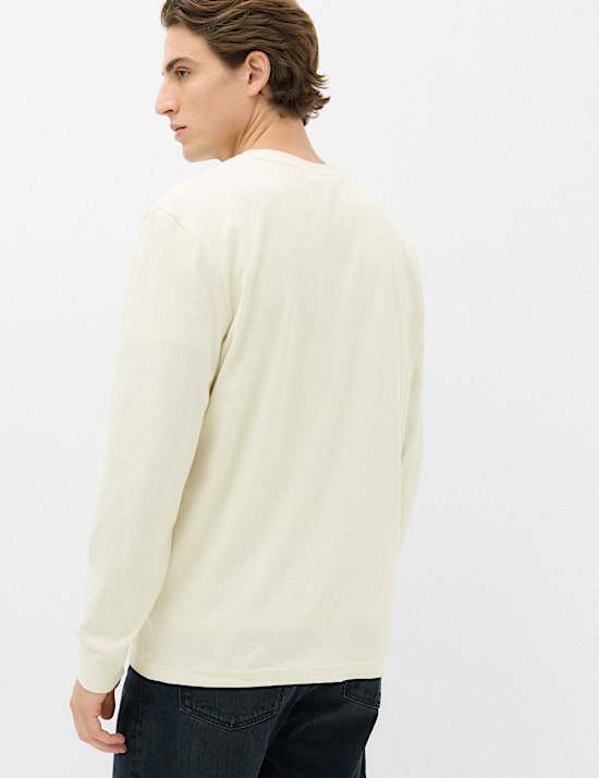 Cotton Rich Waffle Henley Long Sleeve T-Shirt