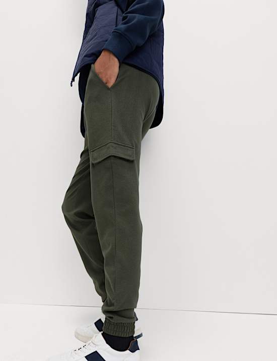 Regular Fit Herringbone Cargo Joggers