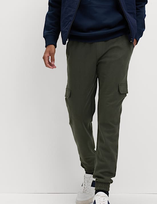 Regular Fit Herringbone Cargo Joggers