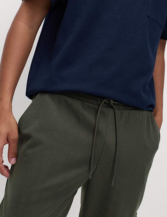 Regular Fit Herringbone Cargo Joggers
