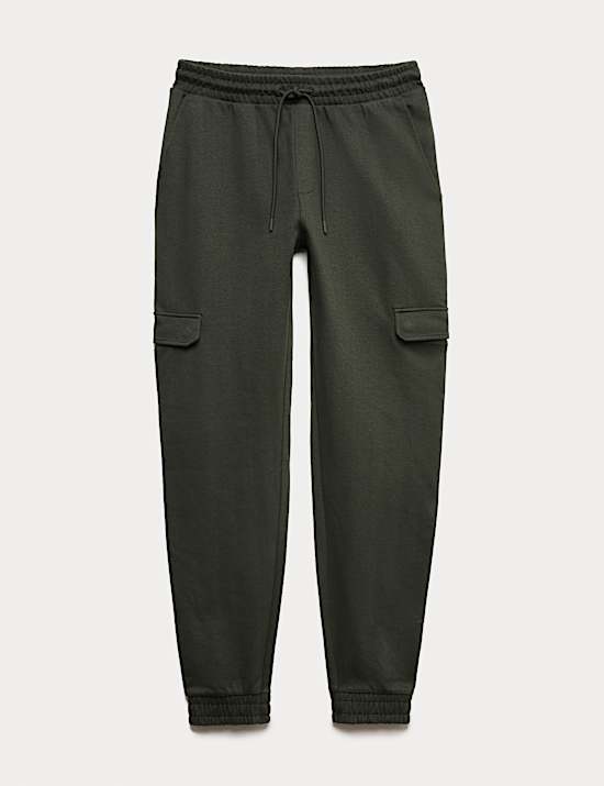Regular Fit Herringbone Cargo Joggers