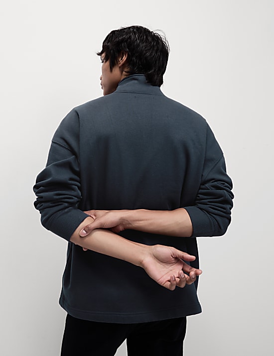 Cotton Rich Funnel Neck Half Zip Sweatshirt