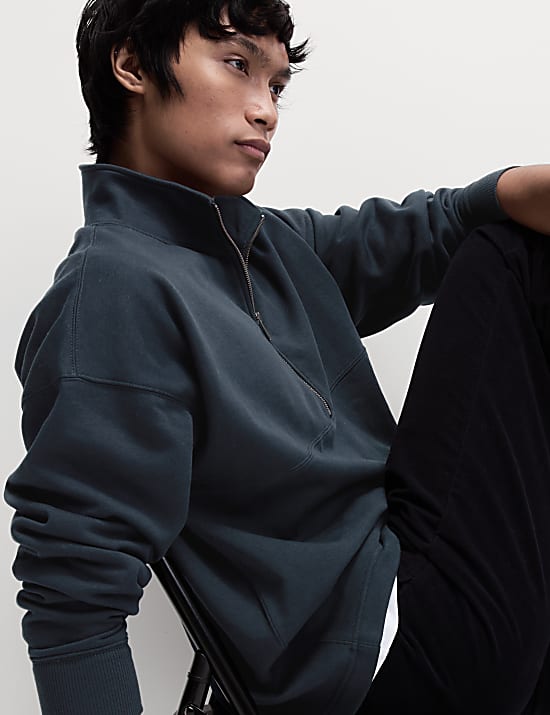 Cotton Rich Funnel Neck Half Zip Sweatshirt